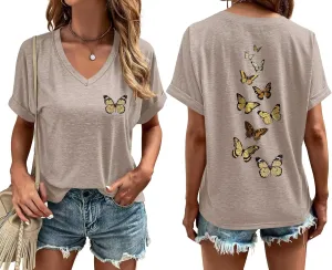ORANDESIGNE Womens Sunflower Print T Shirts V Neck Graphic Short Sleeve Vintage Tees Summer Casaul Loose Fit Tops