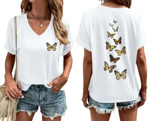 ORANDESIGNE Womens Sunflower Print T Shirts V Neck Graphic Short Sleeve Vintage Tees Summer Casaul Loose Fit Tops
