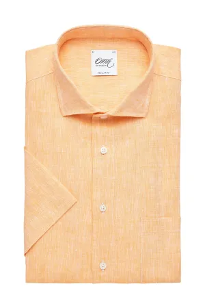 Orange short sleeve regular fit linen shirt
