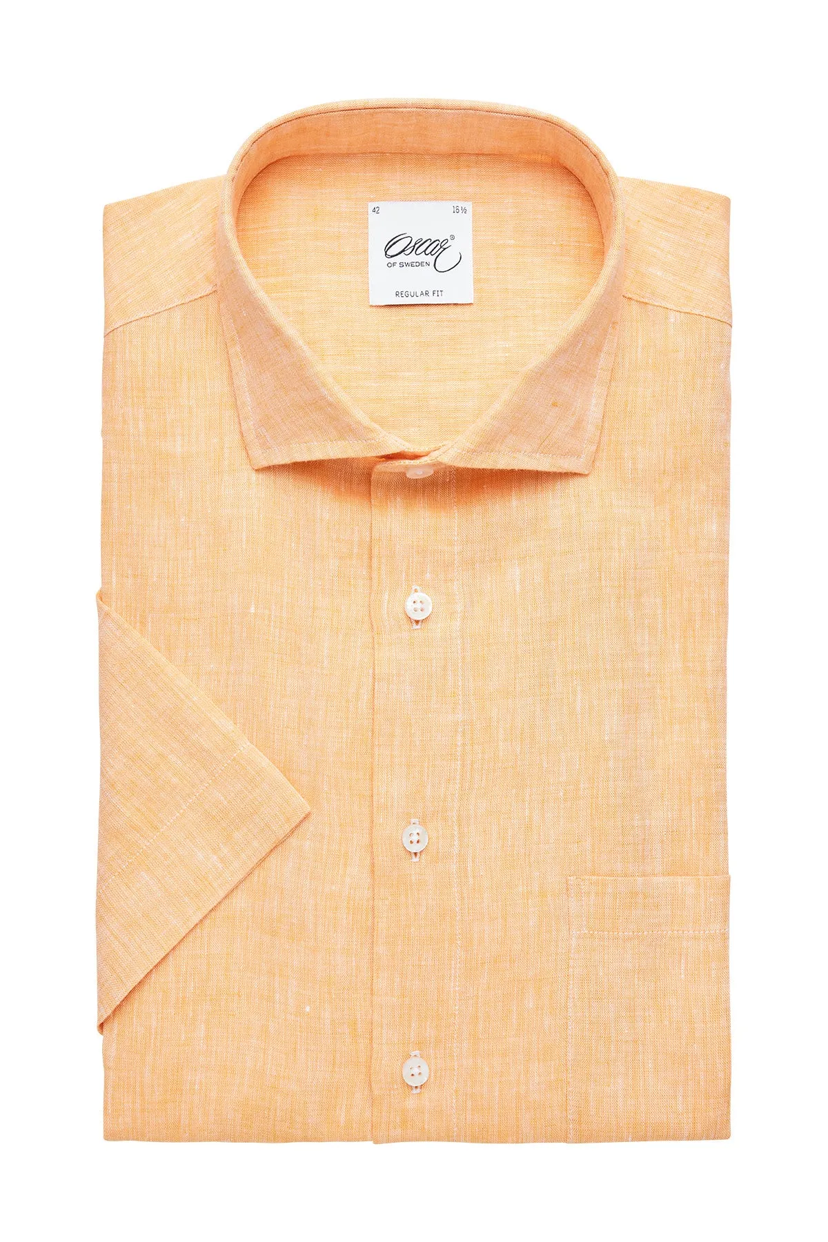 Orange short sleeve regular fit linen shirt