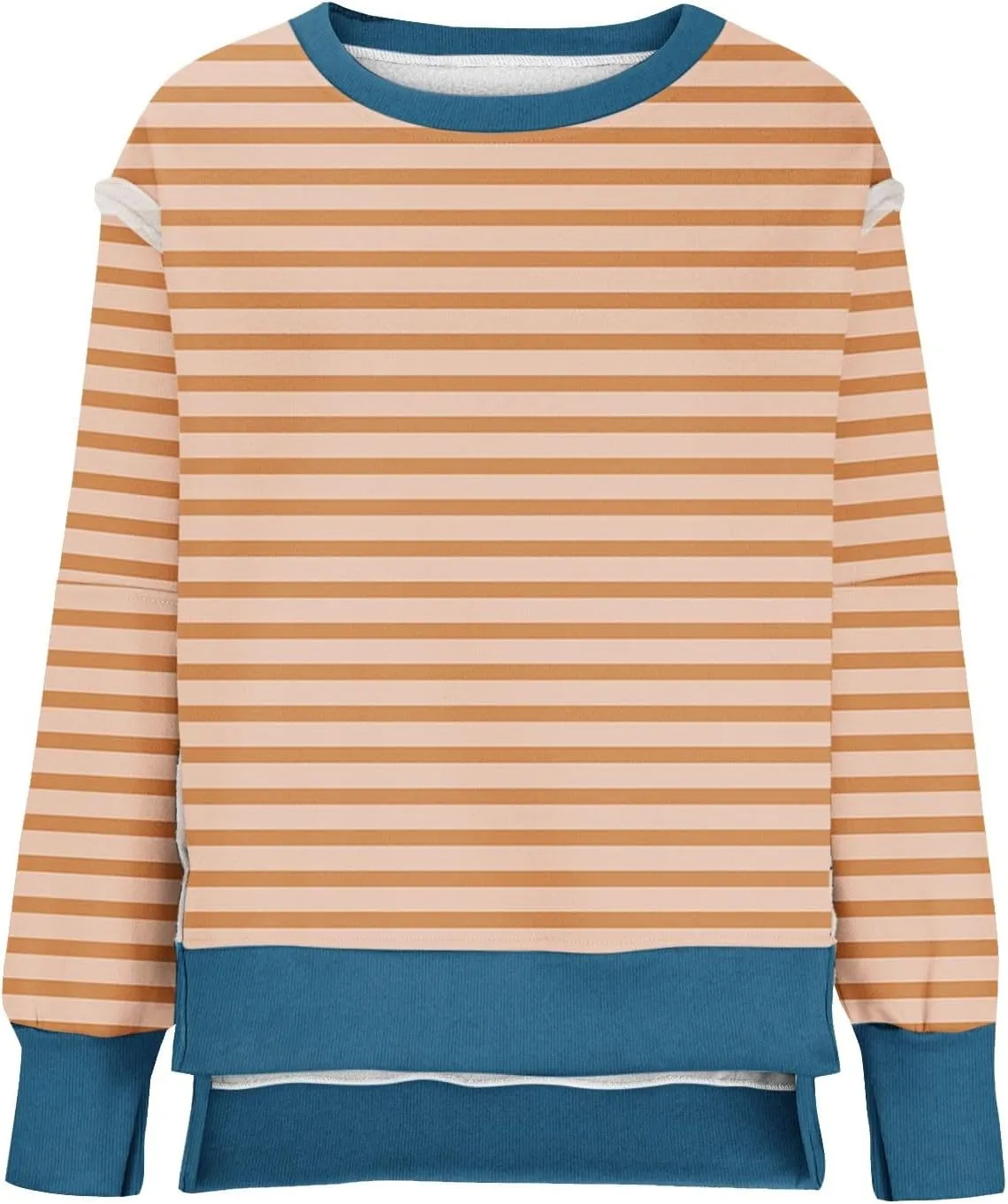 Oversized Sweatshirt for Women 2024 Long Sleeve Striped Sweatshirts Crewneck Corded Pullover Top Fall Winter Outfits