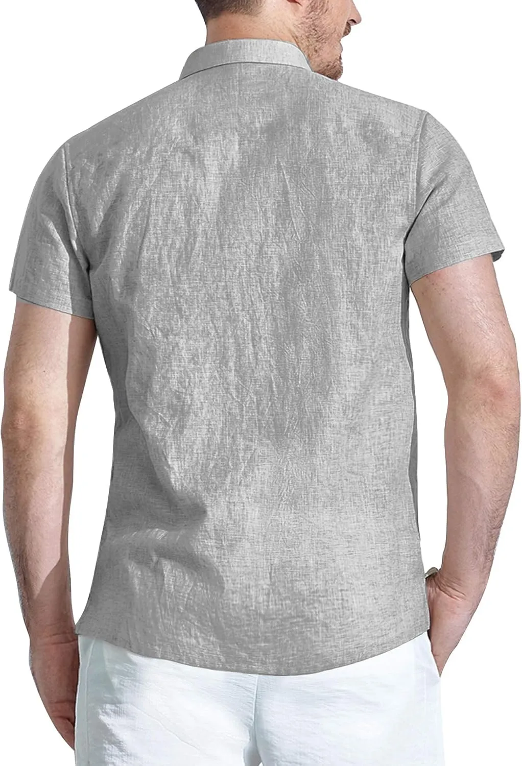 Oyamiki Mens Short Sleeve Regular-Fit Shirt Fishing Tees Linen Casual Button-Down Shirts