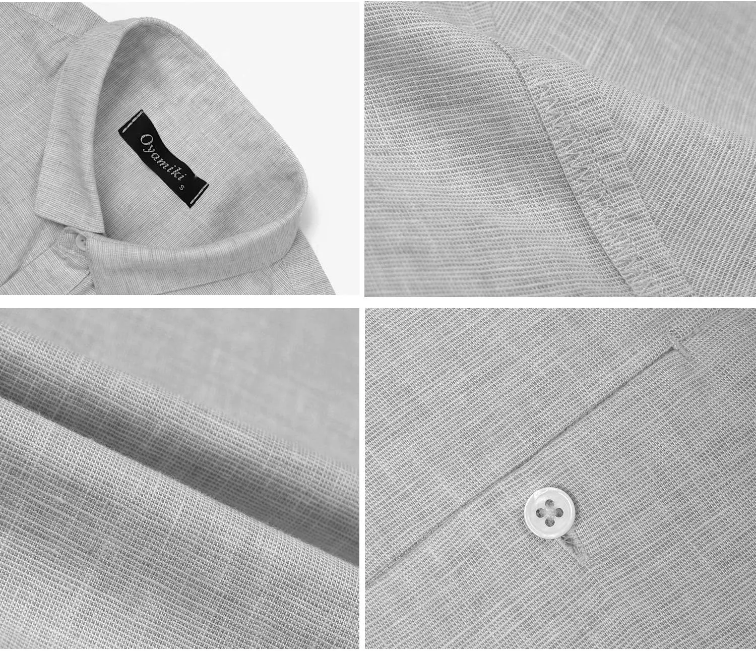 Oyamiki Mens Short Sleeve Regular-Fit Shirt Fishing Tees Linen Casual Button-Down Shirts