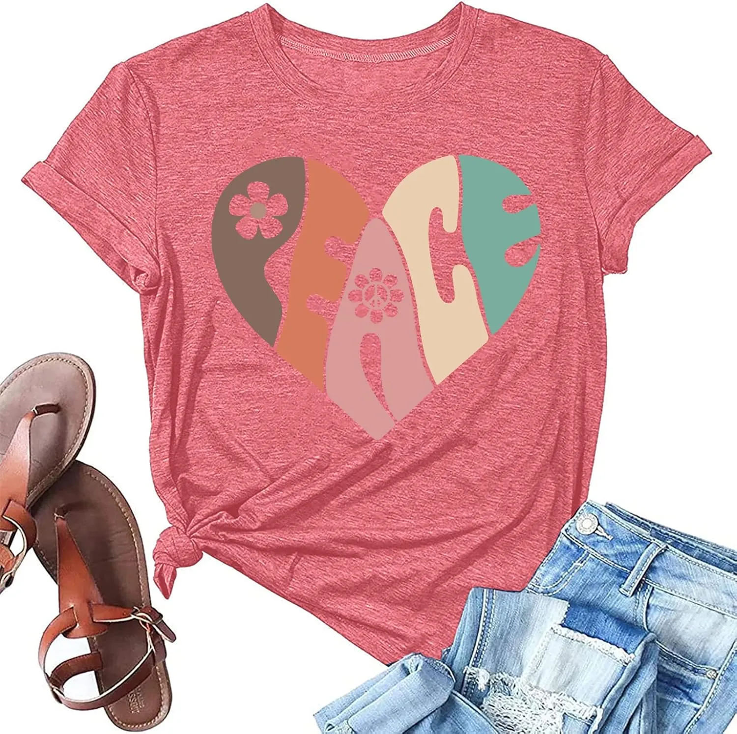 Peace Love Shirts Women Hippie Soul Inspirational Vintage Short Sleeve Graphic Tees Tops