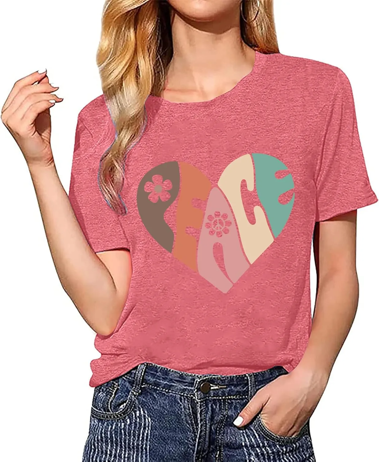 Peace Love Shirts Women Hippie Soul Inspirational Vintage Short Sleeve Graphic Tees Tops