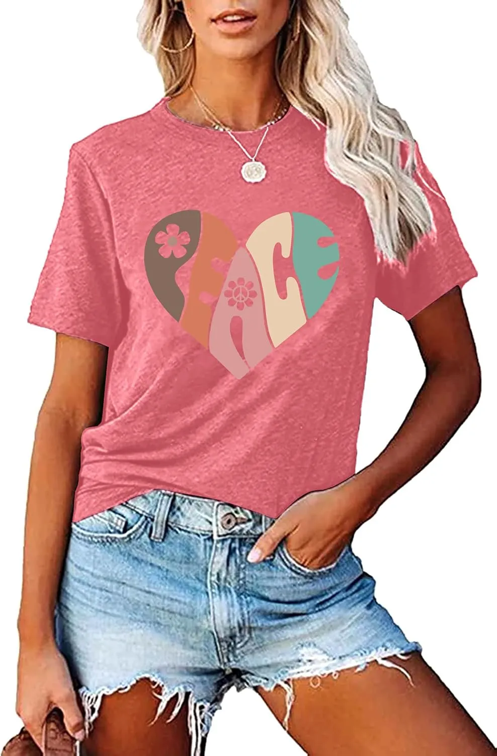 Peace Love Shirts Women Hippie Soul Inspirational Vintage Short Sleeve Graphic Tees Tops