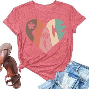 Peace Love Shirts Women Hippie Soul Inspirational Vintage Short Sleeve Graphic Tees Tops