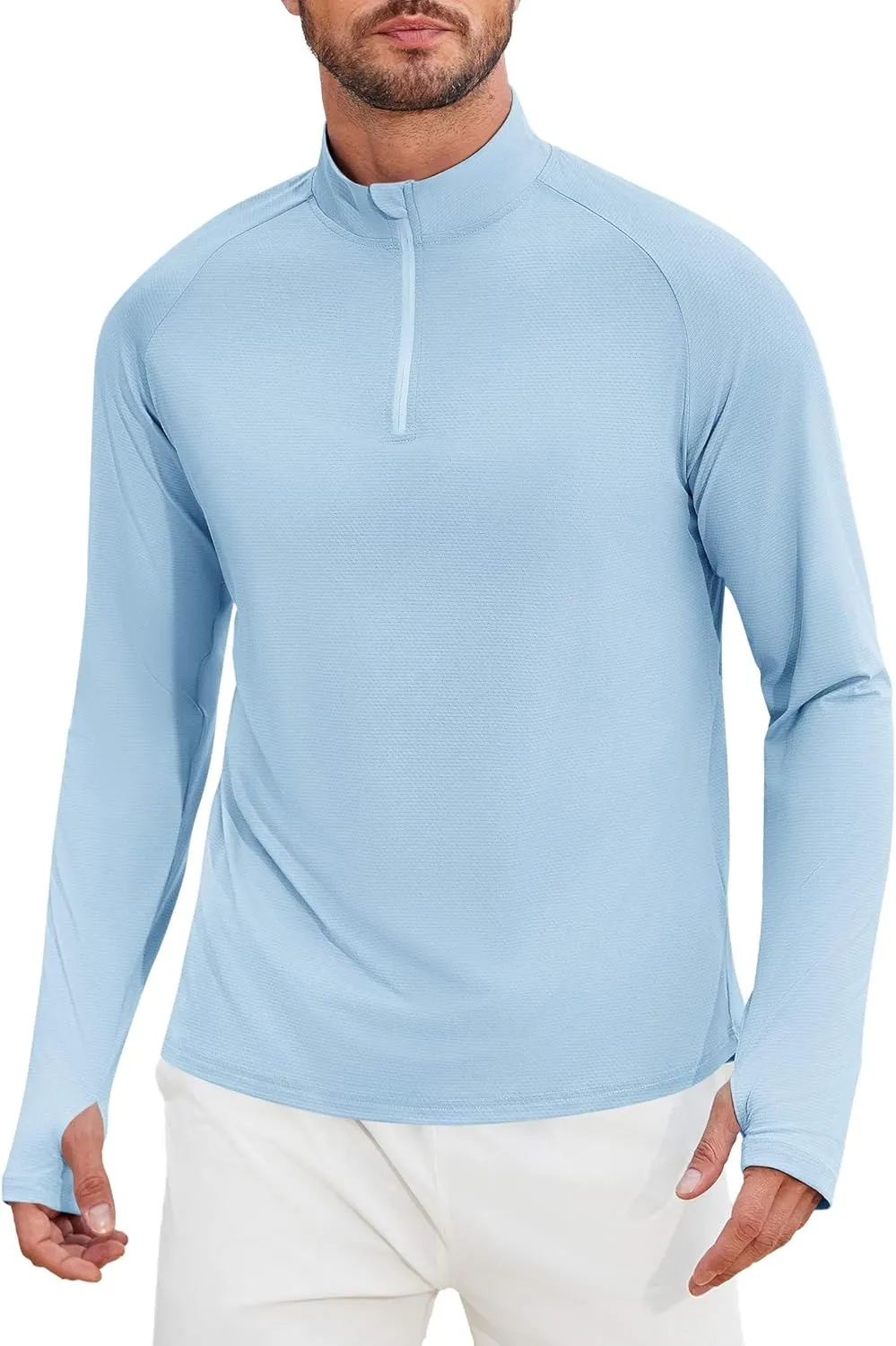 PINSPARK Mens Pullover Quarter Zip Lightweight UPF 50  Rash Guard Long Sleeve Beach Shirts Quick Dry Athletic Workout Shirts