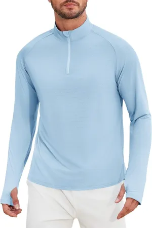 PINSPARK Mens Pullover Quarter Zip Lightweight UPF 50  Rash Guard Long Sleeve Beach Shirts Quick Dry Athletic Workout Shirts