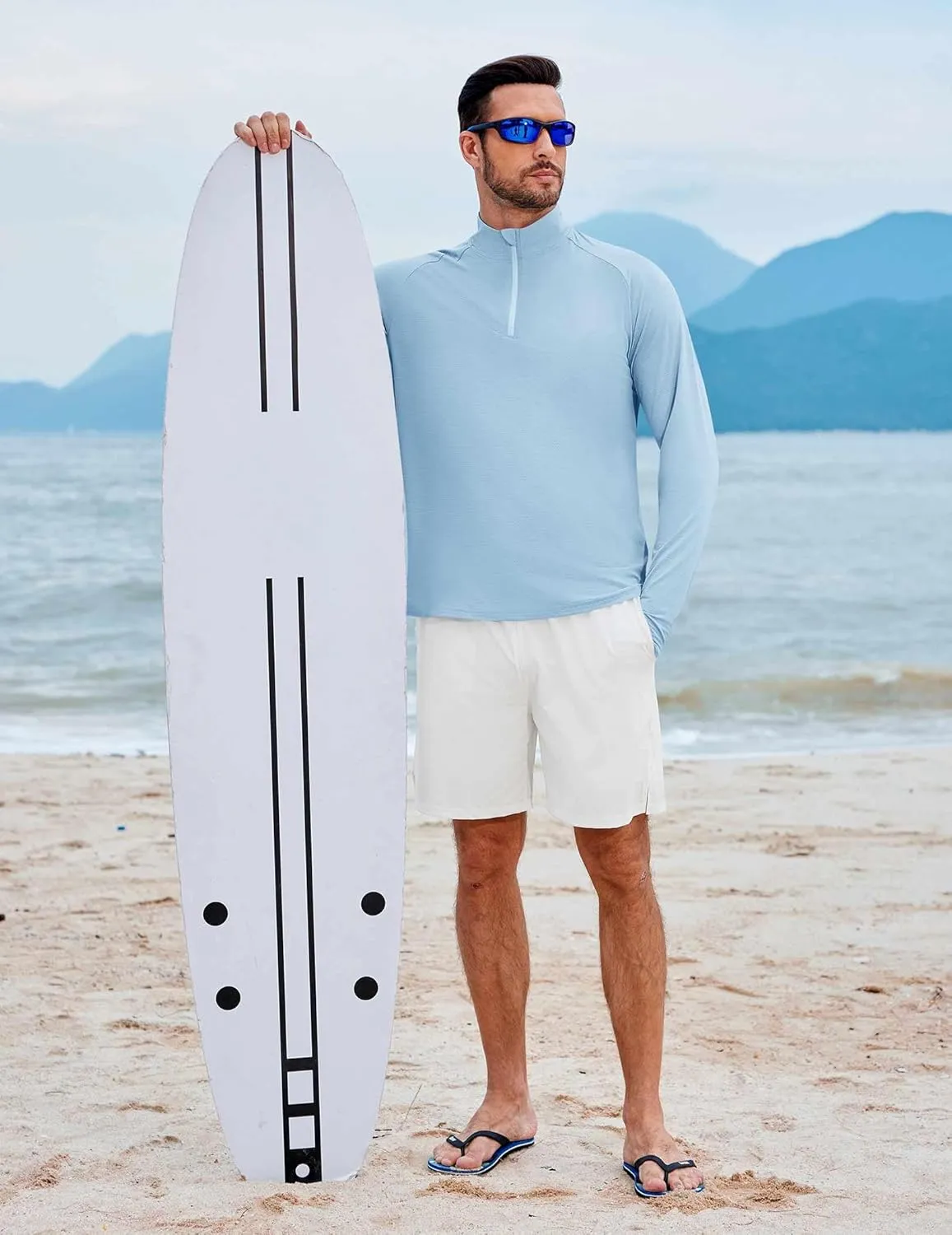 PINSPARK Mens Pullover Quarter Zip Lightweight UPF 50  Rash Guard Long Sleeve Beach Shirts Quick Dry Athletic Workout Shirts