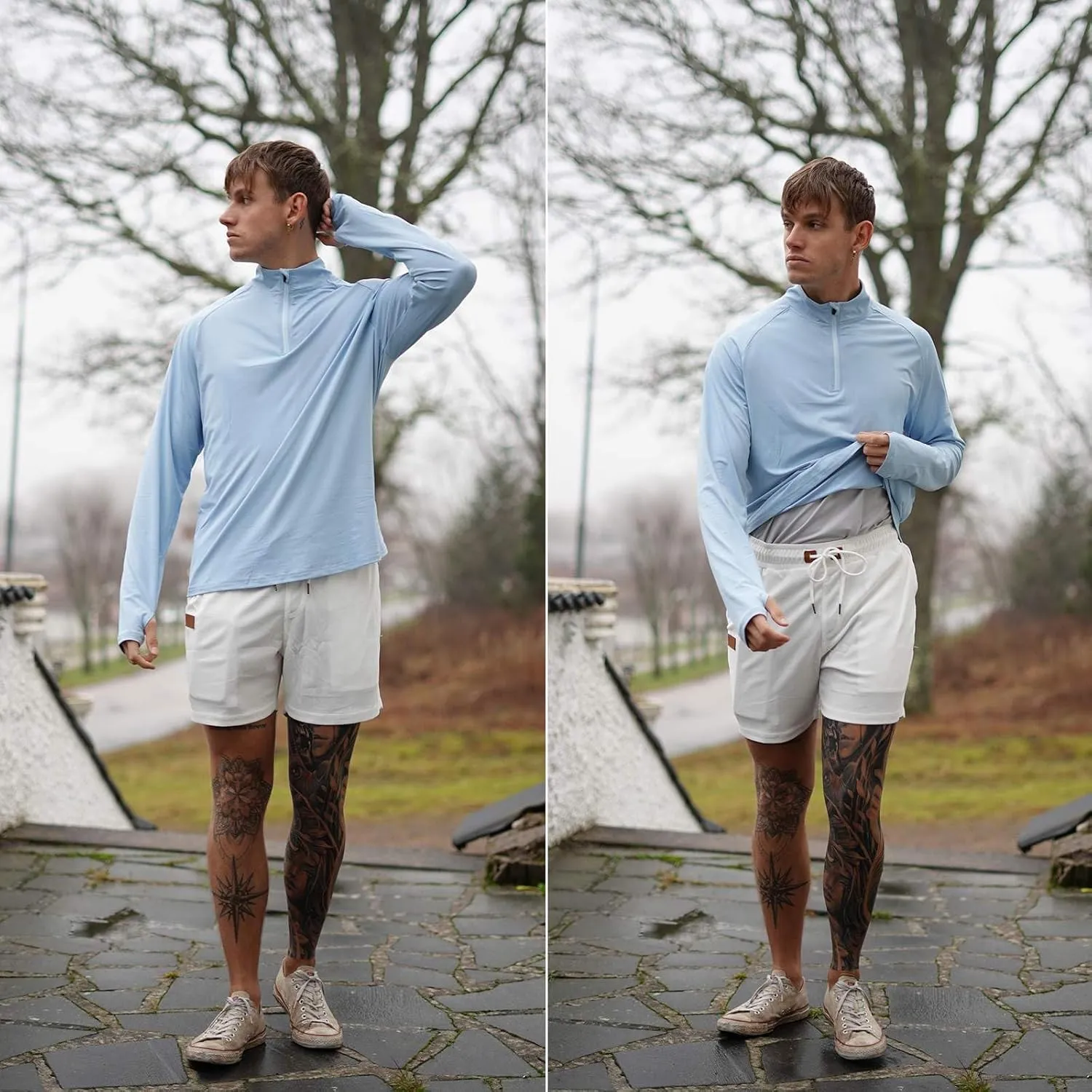PINSPARK Mens Pullover Quarter Zip Lightweight UPF 50  Rash Guard Long Sleeve Beach Shirts Quick Dry Athletic Workout Shirts