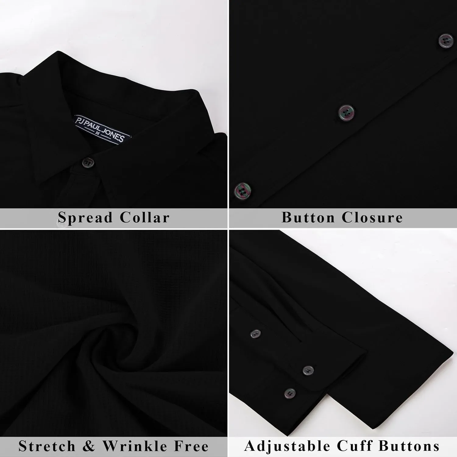 PJ PAUL JONES Mens Long Sleeve Button Down Shirts Wrinkle Free Stretch Untucked Dress Shirts Business Casual Shirt