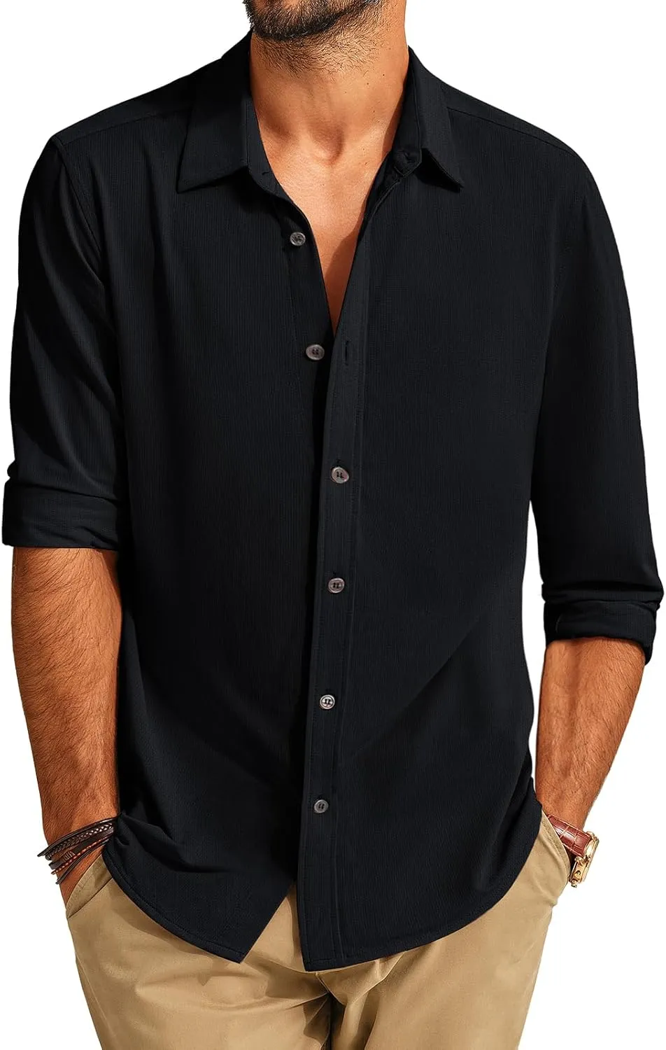 PJ PAUL JONES Mens Long Sleeve Button Down Shirts Wrinkle Free Stretch Untucked Dress Shirts Business Casual Shirt