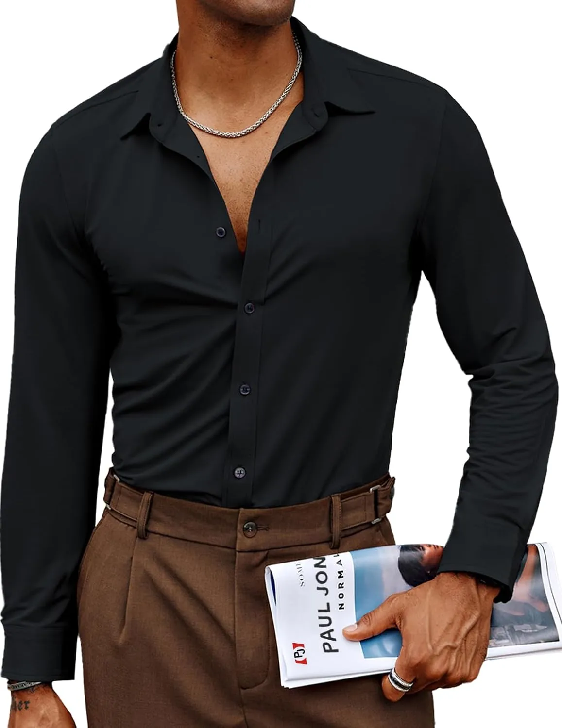 PJ PAUL JONES Mens Long Sleeve Button Down Shirts Wrinkle Free Stretch Untucked Dress Shirts Business Casual Shirt