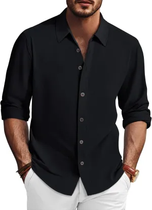 PJ PAUL JONES Mens Long Sleeve Button Down Shirts Wrinkle Free Stretch Untucked Dress Shirts Business Casual Shirt
