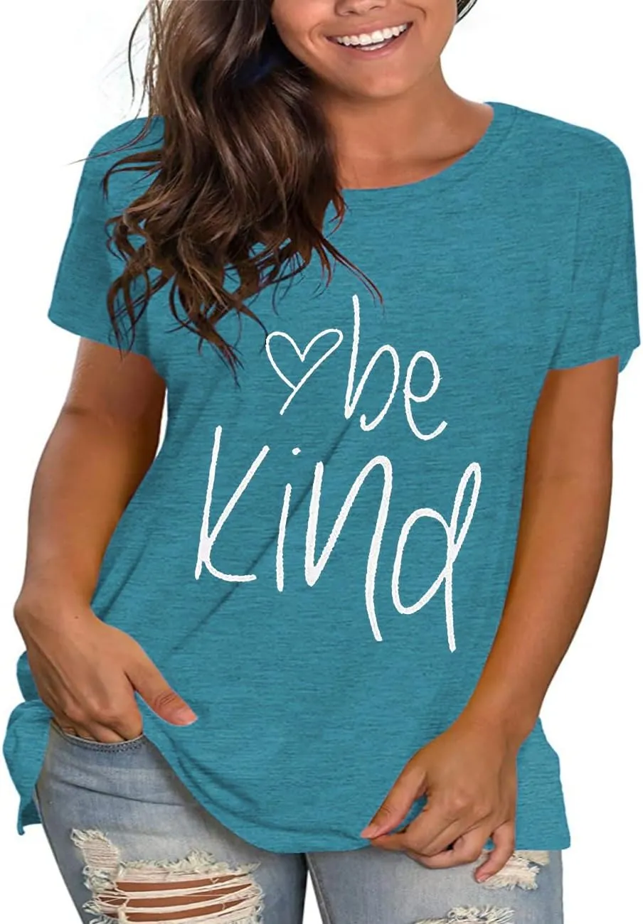 Plus Size Be Kind Shirts Womens Graphic Tees Tshirt Short Sleeve Summer Tunic Tops