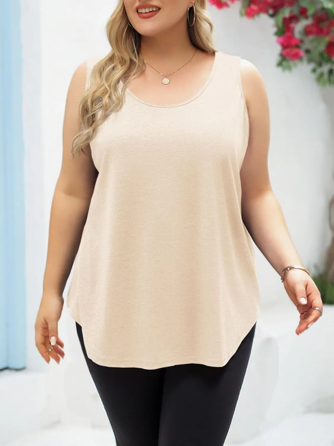 Plus Size Tank Tops for Women Summer Sleeveless Scoop Neck T-Shirts Tops Casual Tees Tunics Shirts