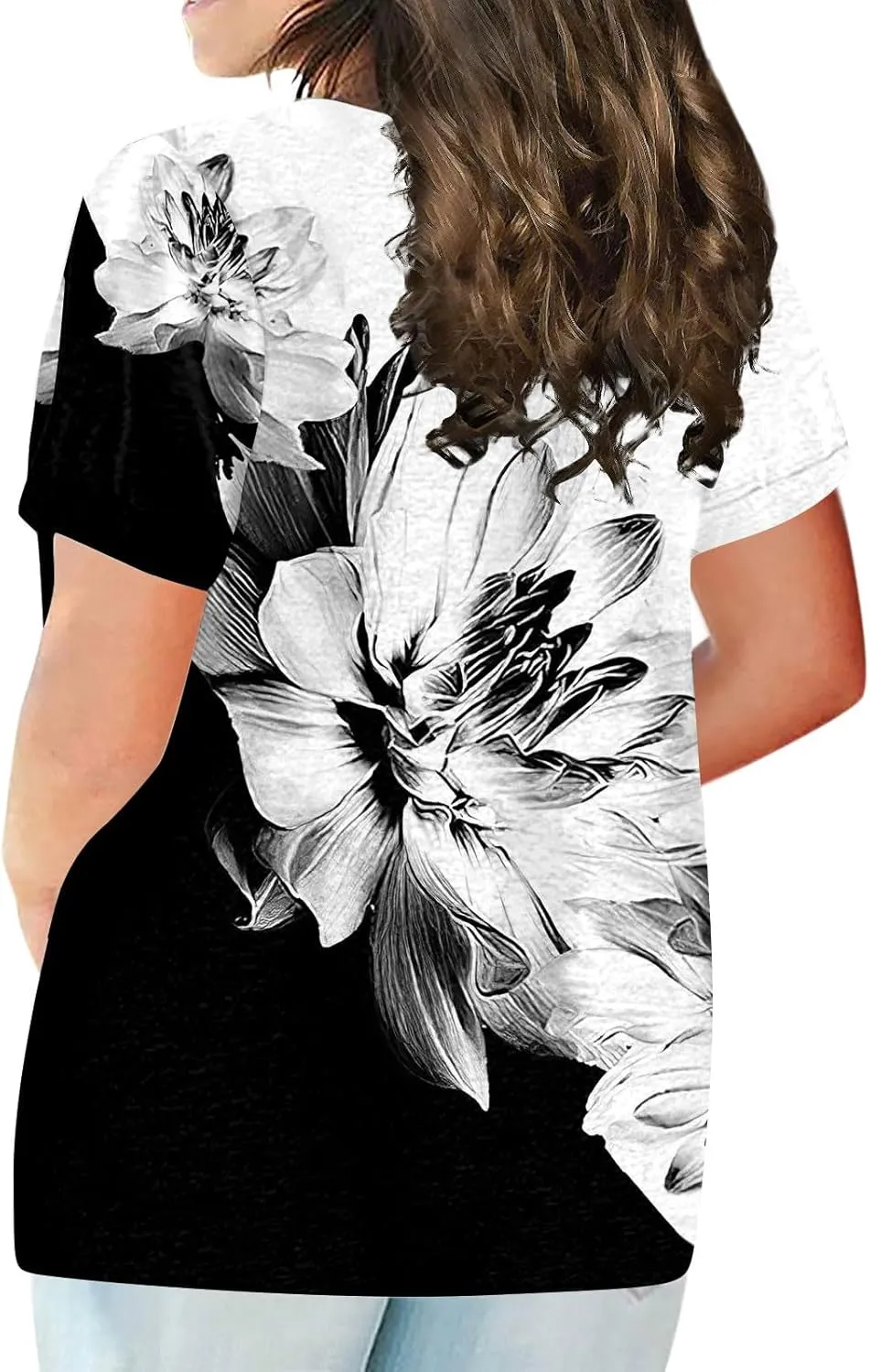 Plus Size Tops for Women Summer Ethnic Floral Classy Oversized T Shirts Short Sleeve Blouses & Button-Down Shirts