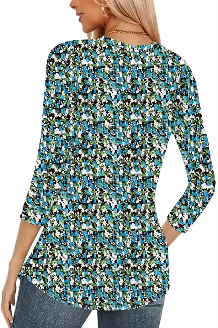Poetsky Womens 3/4 Sleeve V Neck T Shirts Summer Casual Tops Basic Tees