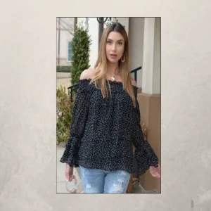 Polka Dots Ruffle Off-Shoulder Woven Top