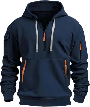 Quarter Zip Hoodie Men Vintage American Flag Tactical Sweatshirt Active Workout Long Sleeve Pullover USA Hoodies
