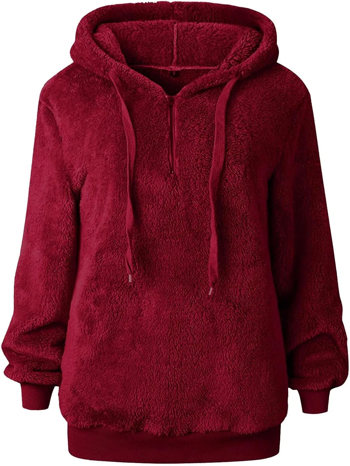 Quarter Zip Hoodies for Women Long Fleece Plus Size Drawstring Sweatshirt Solid Color Casual Winter Pocket Pullover