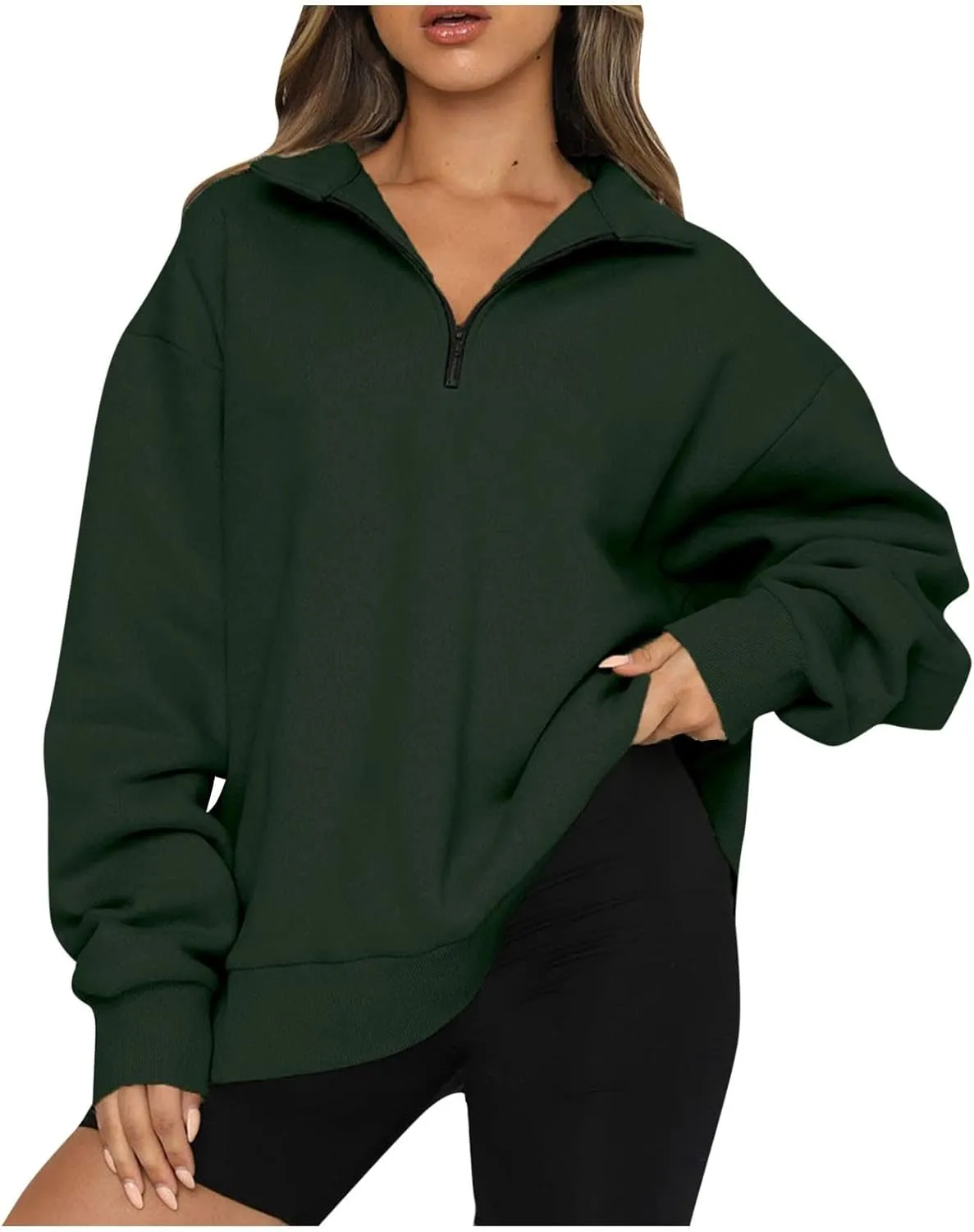 Quarter Zip Pullover for Women Fall Long Sleeve Sweaters Drop Shoulder Y2k Half Zip Blouses Casual Sweatshirt