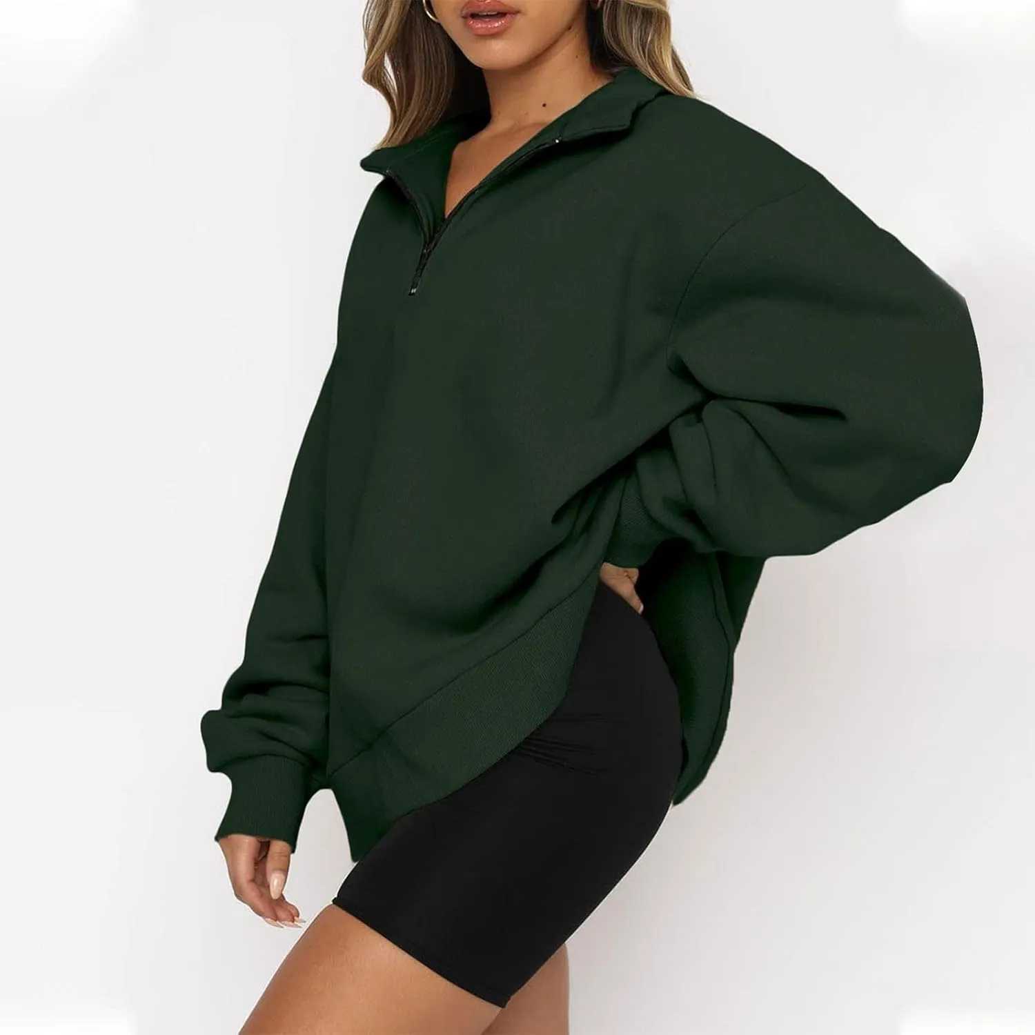 Quarter Zip Pullover for Women Fall Long Sleeve Sweaters Drop Shoulder Y2k Half Zip Blouses Casual Sweatshirt
