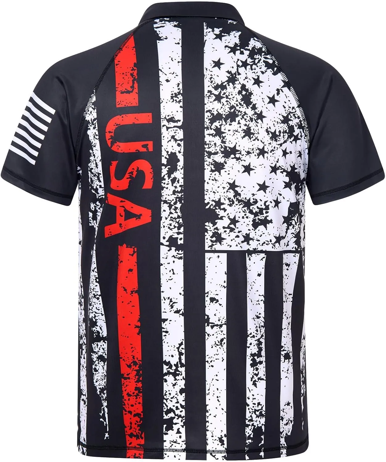 RAISEVERN Mens American Flag Print Golf Polo Shirt Patriotic Raglan Sleeve Tees