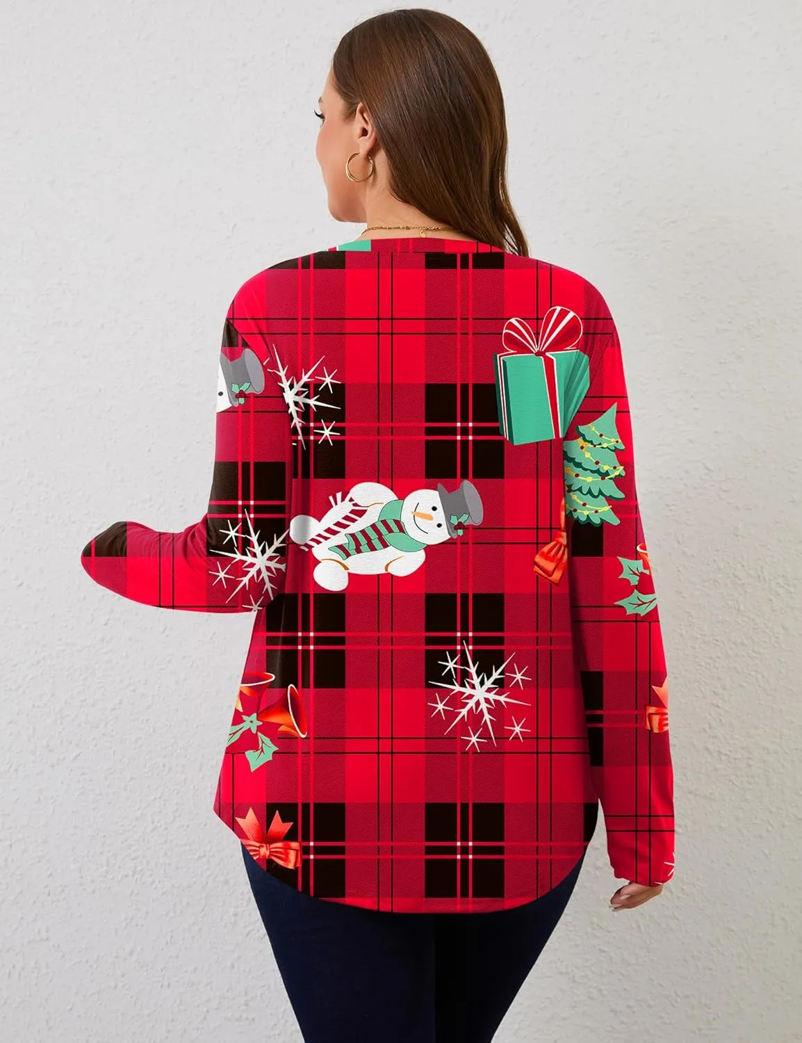 Rapbin Plus Size Tops for Women Long Sleeve Shirts V Neck Sweater Floral Blouses 2024 XL-5XL