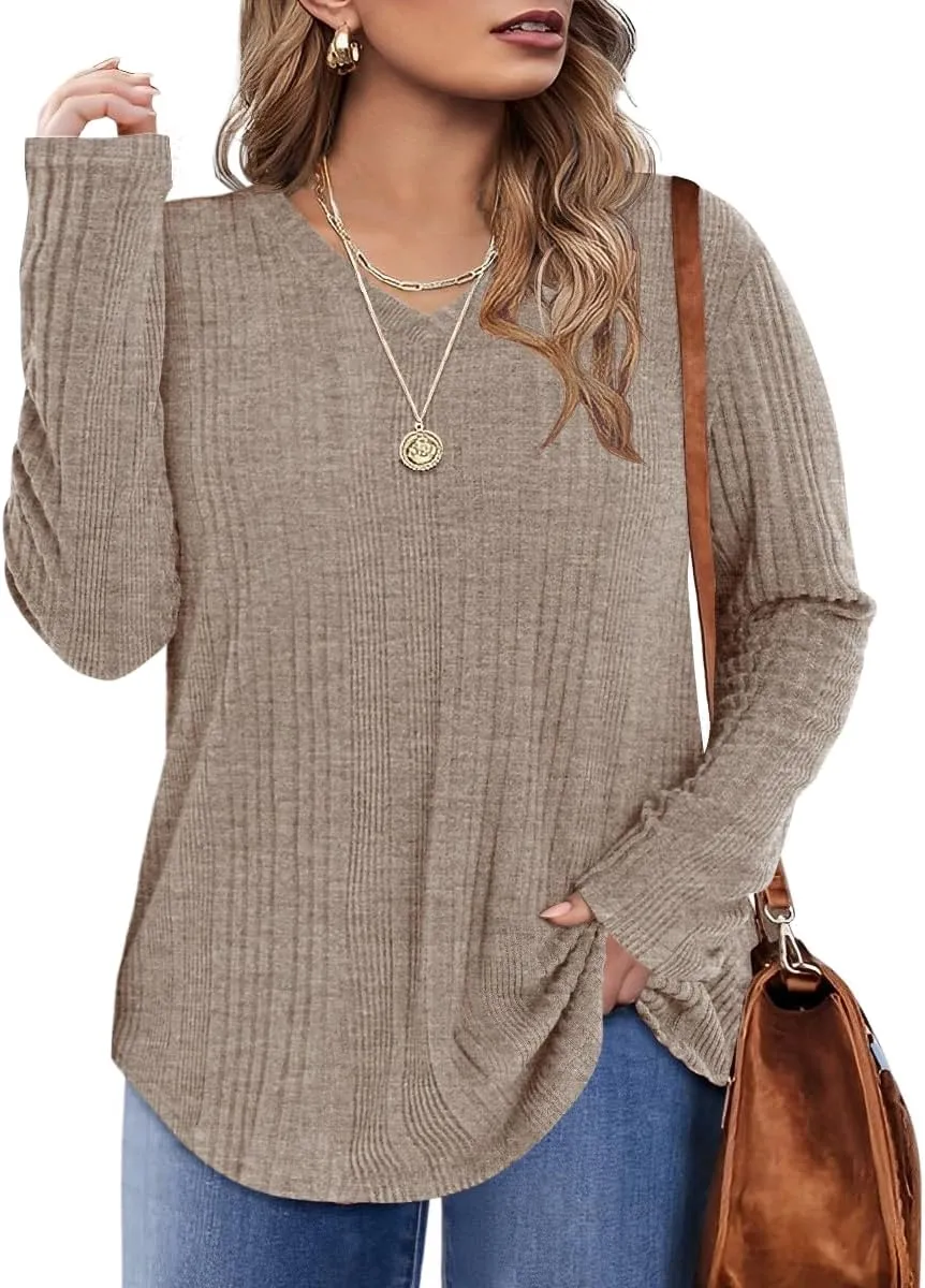 Rapbin Plus Size Tops for Women Long Sleeve Shirts V Neck Sweater Floral Blouses 2024 XL-5XL