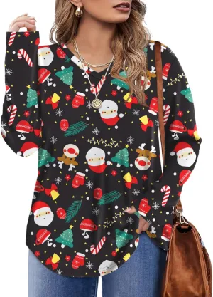 Rapbin Plus Size Tops for Women Long Sleeve Shirts V Neck Sweater Floral Blouses 2024 XL-5XL