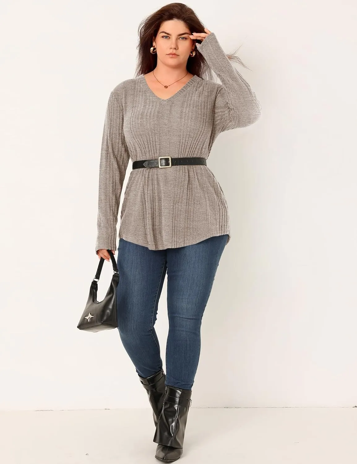 Rapbin Plus Size Tops for Women Long Sleeve Shirts V Neck Sweater Floral Blouses 2024 XL-5XL