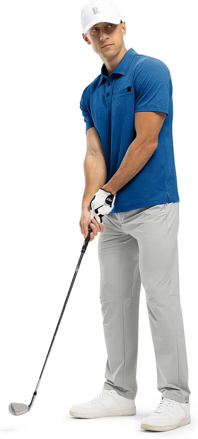 Rdruko Men's Polo Shirts Short Sleeve Dry Fit Golf Shirt with Pocket Collared Tee Shirts Athletic Casual