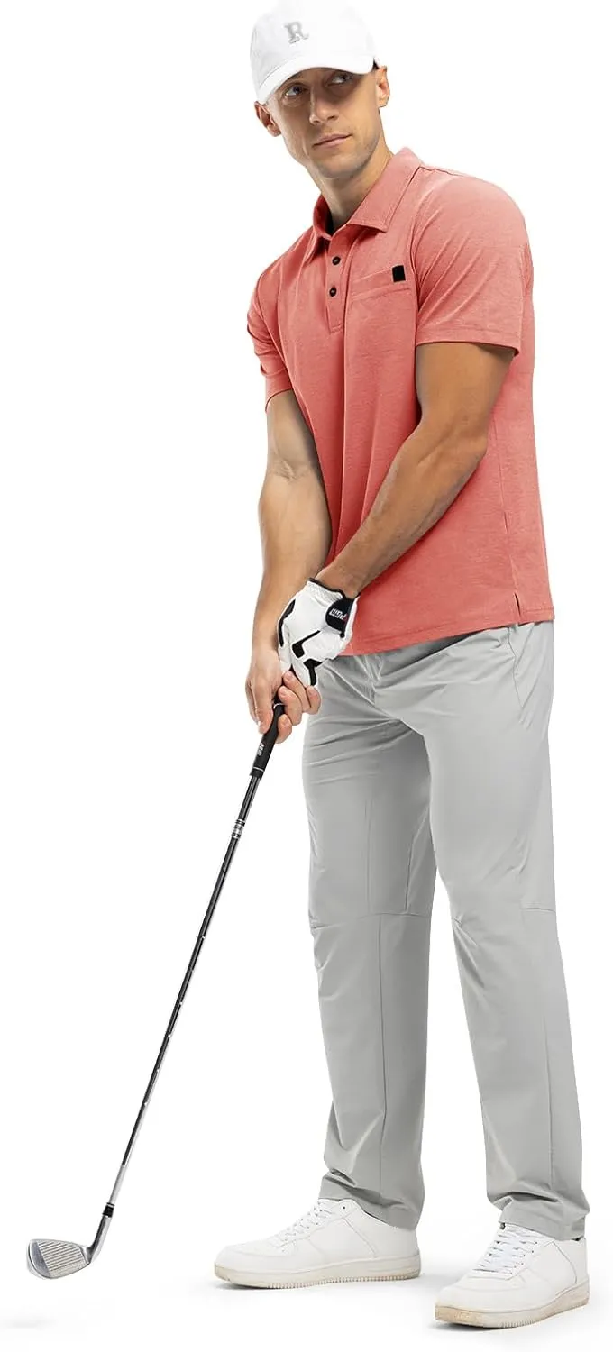 Rdruko Men's Polo Shirts Short Sleeve Dry Fit Golf Shirt with Pocket Collared Tee Shirts Athletic Casual