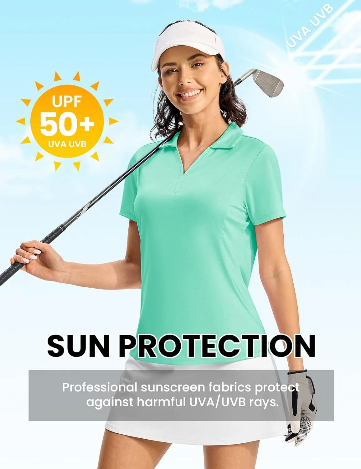 Rdruko Women's Golf Polo Shirts Dry Fit Collared Tennis Casual Work Shirts V Neck Moisture Wicking Short Sleeve