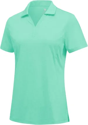 Rdruko Women's Golf Polo Shirts Dry Fit Collared Tennis Casual Work Shirts V Neck Moisture Wicking Short Sleeve