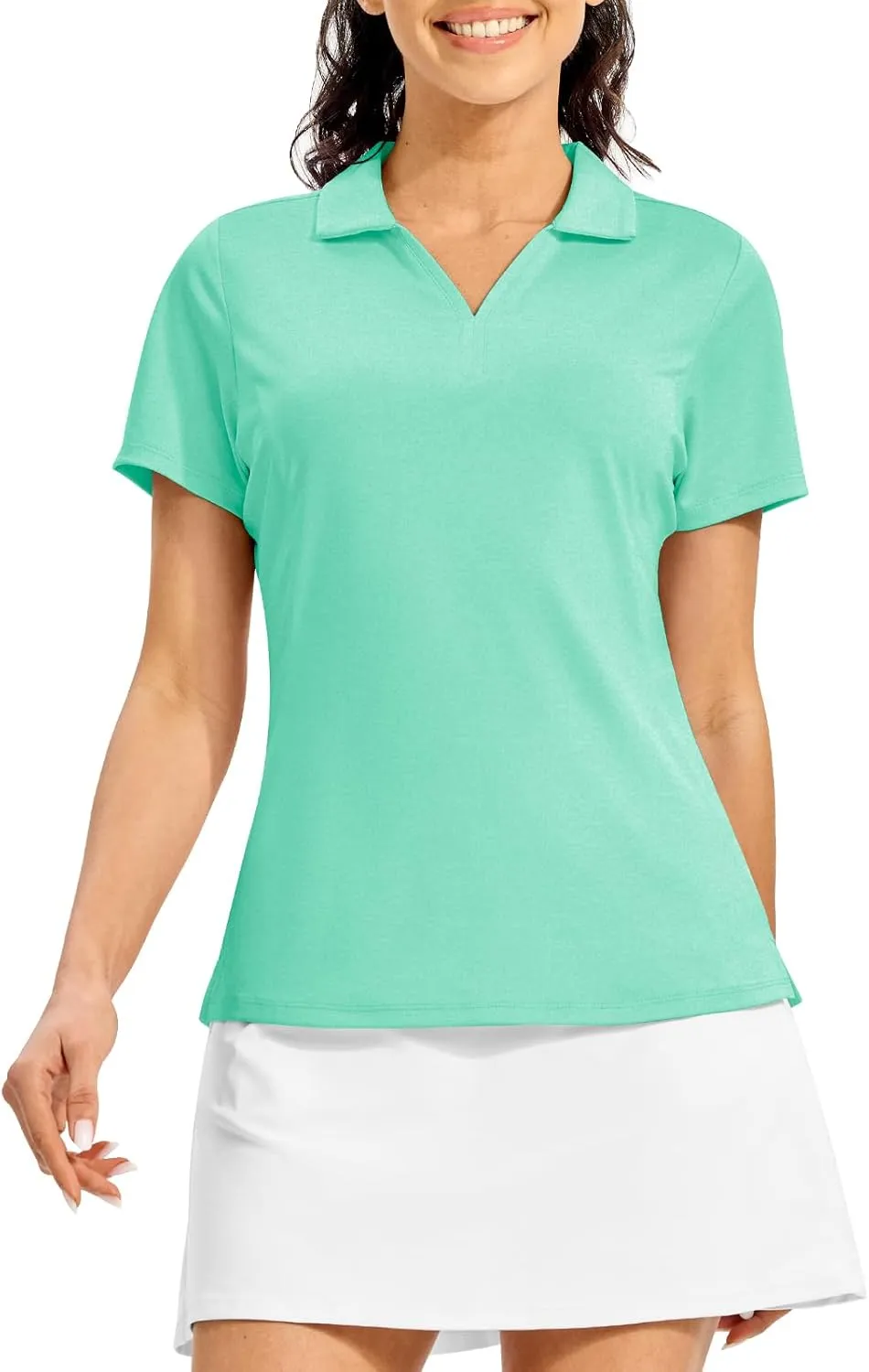 Rdruko Women's Golf Polo Shirts Dry Fit Collared Tennis Casual Work Shirts V Neck Moisture Wicking Short Sleeve