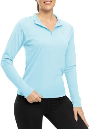 Rdruko Women's Hiking Shirts Quick Dry Long Sleeve UPF 50  Sun Protection Quarter Zip Outdoor Athletic Shirts