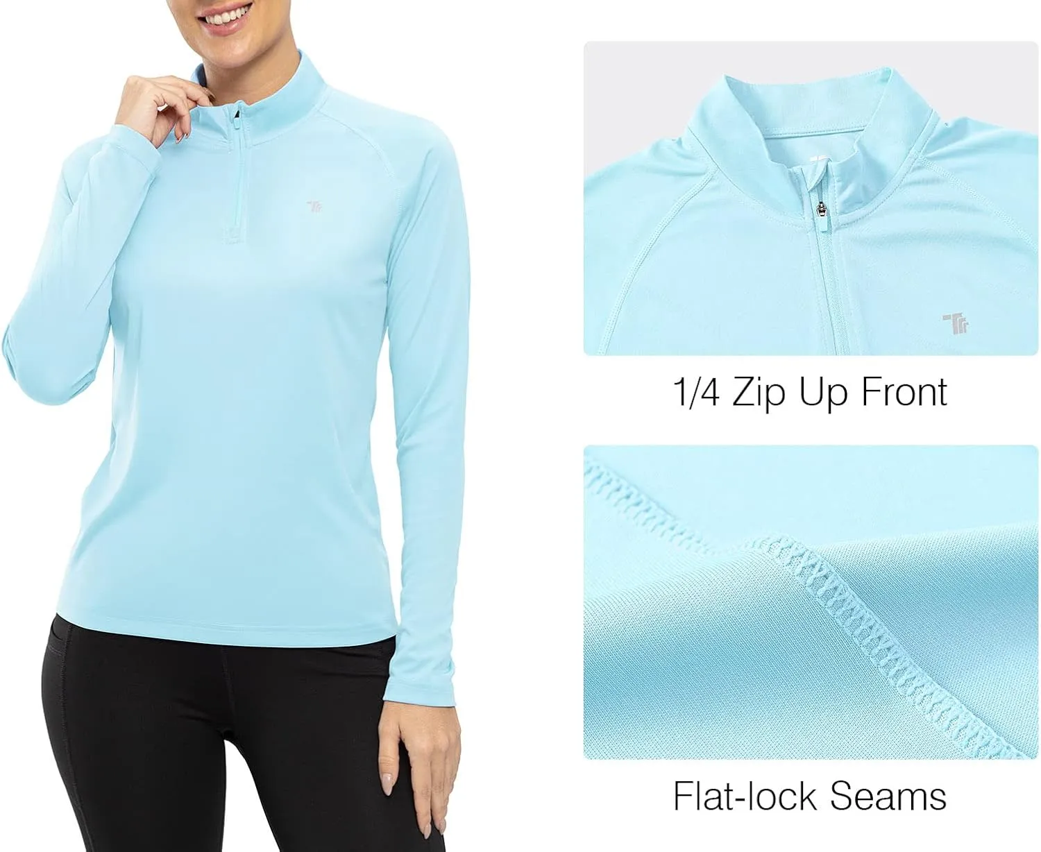 Rdruko Women's Hiking Shirts Quick Dry Long Sleeve UPF 50  Sun Protection Quarter Zip Outdoor Athletic Shirts