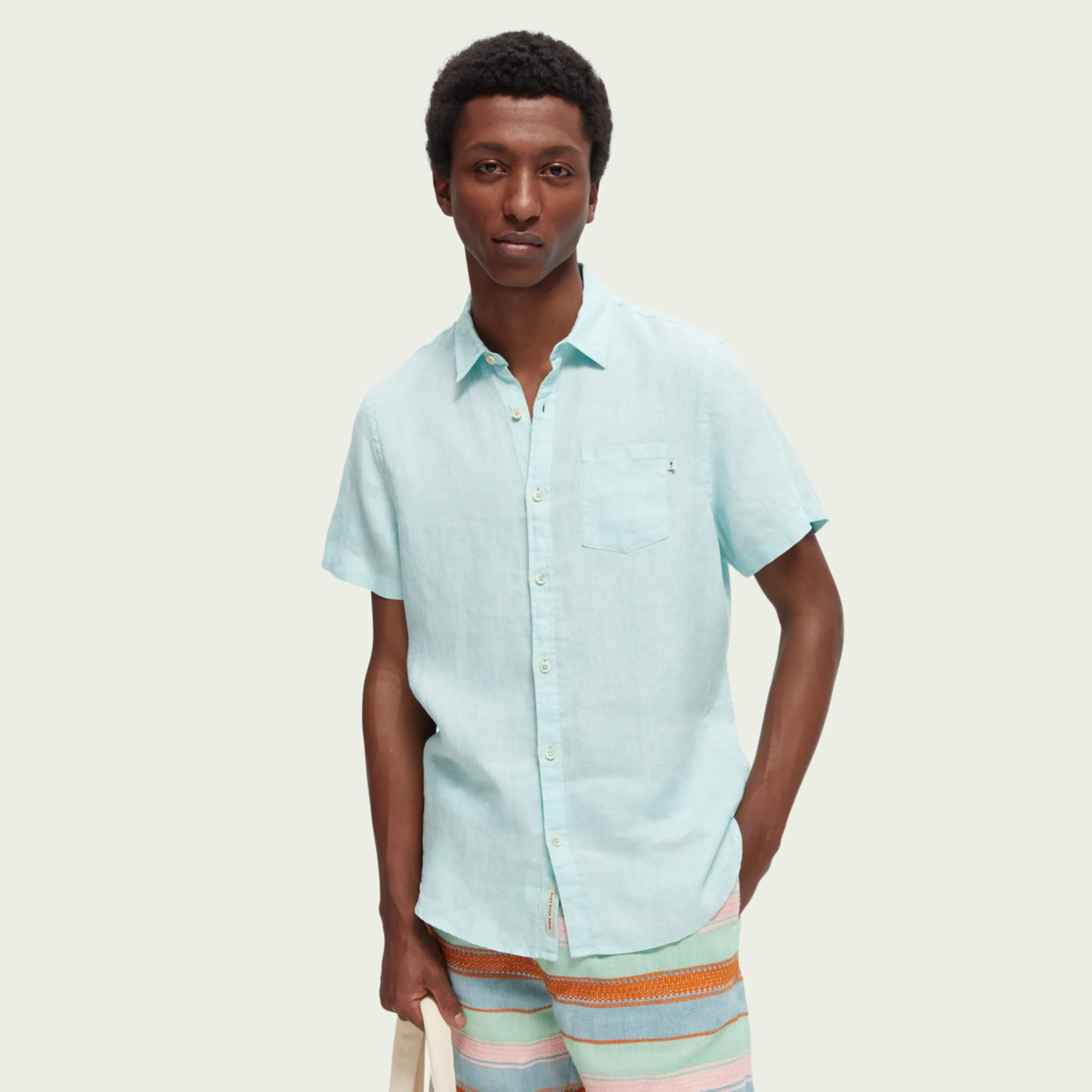 Regular Fit Linen Short Sleeve Shirt (Seafoam)