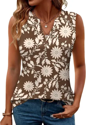Romanstii Sleeveless Shirts for Women Casual Summer V Neck Tank Tops Dressy Blouses Tunic