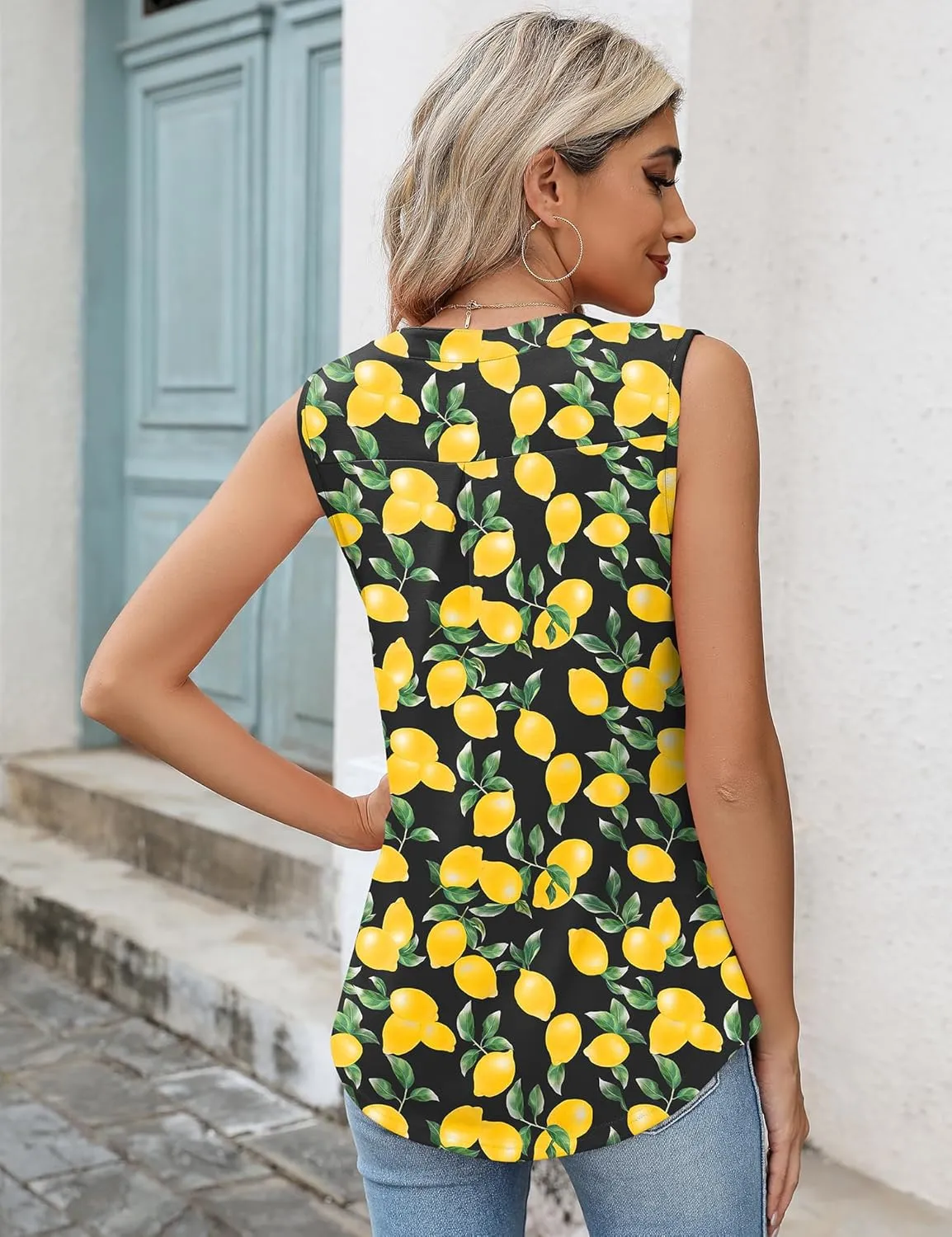 Romanstii Sleeveless Shirts for Women Casual Summer V Neck Tank Tops Dressy Blouses Tunic