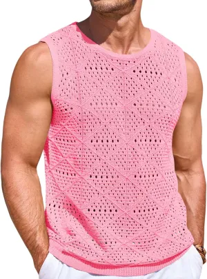 Runcati Mens Knitted Tank Tops Casual Sleeveless Hollow Out Crochet T-Shirts Muscle Summer Beach Hippie Shirts