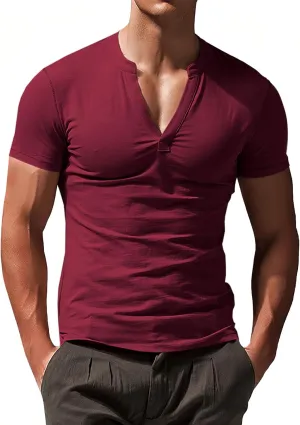 Runcati Mens Slim Fit T Shirt V-Neck Short Sleeve Casual Henley Shirt Muscle Workout Gym Athletic Tee Shirts