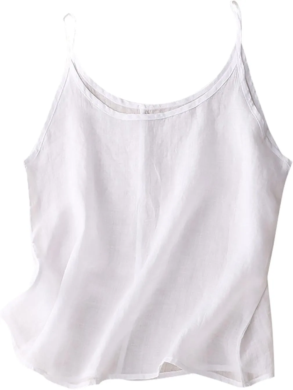Ruziyoog Cotton Linen Camisole Tops for Women Causal Crewneck Sleeveless Shirts Summer Loose Fit Spaghetti Strap Tank Top