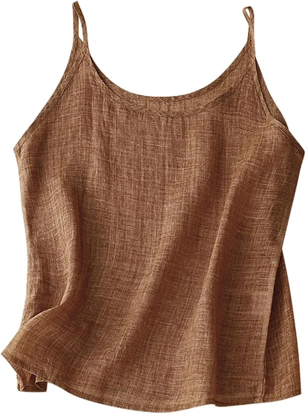 Ruziyoog Cotton Linen Camisole Tops for Women Causal Crewneck Sleeveless Shirts Summer Loose Fit Spaghetti Strap Tank Top