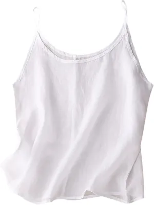 Ruziyoog Cotton Linen Camisole Tops for Women Causal Crewneck Sleeveless Shirts Summer Loose Fit Spaghetti Strap Tank Top