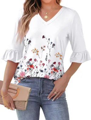 SAMPEEL 3/4 Length Sleeves Womens Tops Blouses for Women Dressy Casual Tops Trendy Summer Shirts Spring Clothes 2025