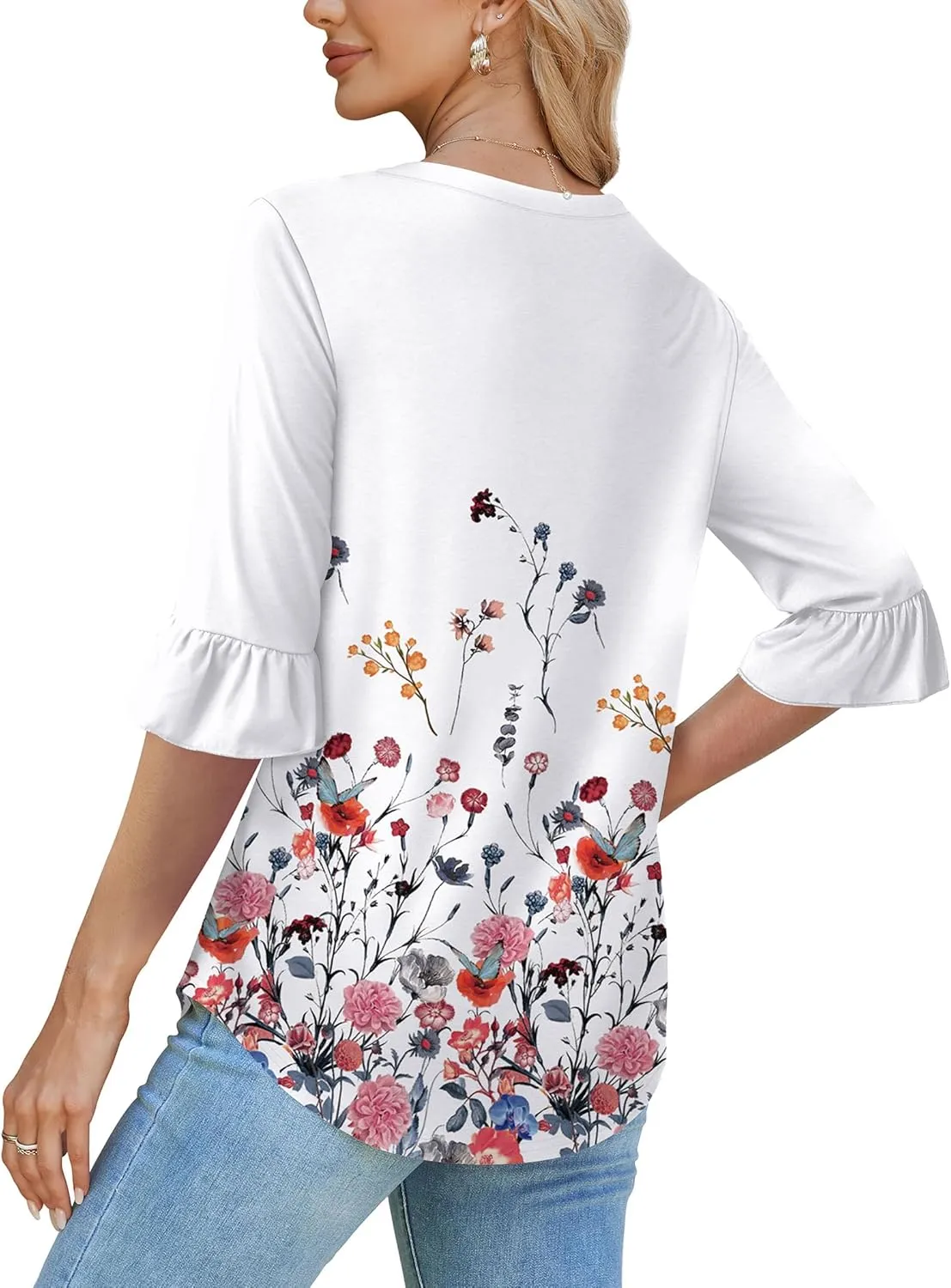 SAMPEEL 3/4 Length Sleeves Womens Tops Blouses for Women Dressy Casual Tops Trendy Summer Shirts Spring Clothes 2025